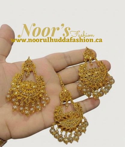 Golden-Kundan Earings and Tikka