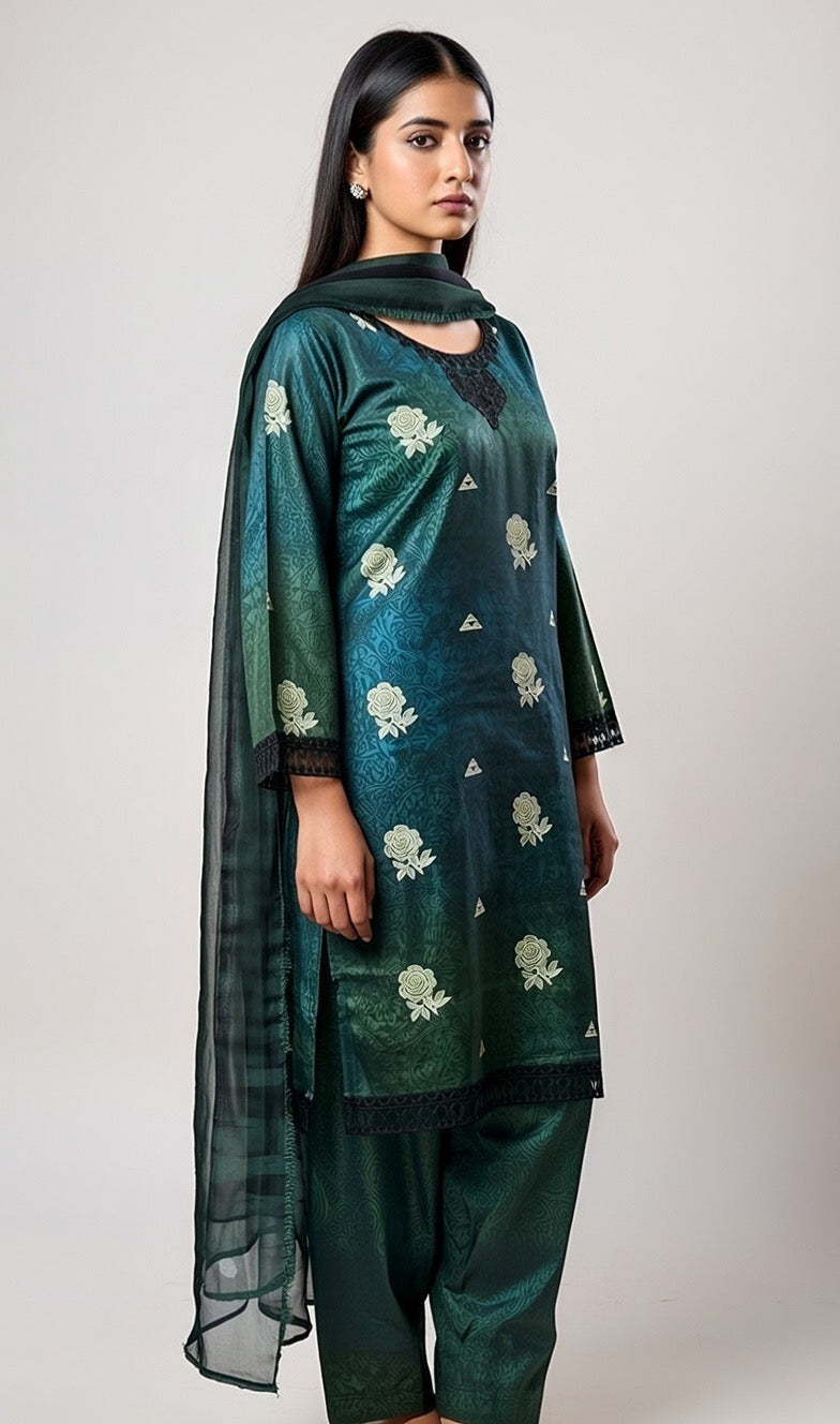 Brand:MTJ-3pc Printed Lawn-Green