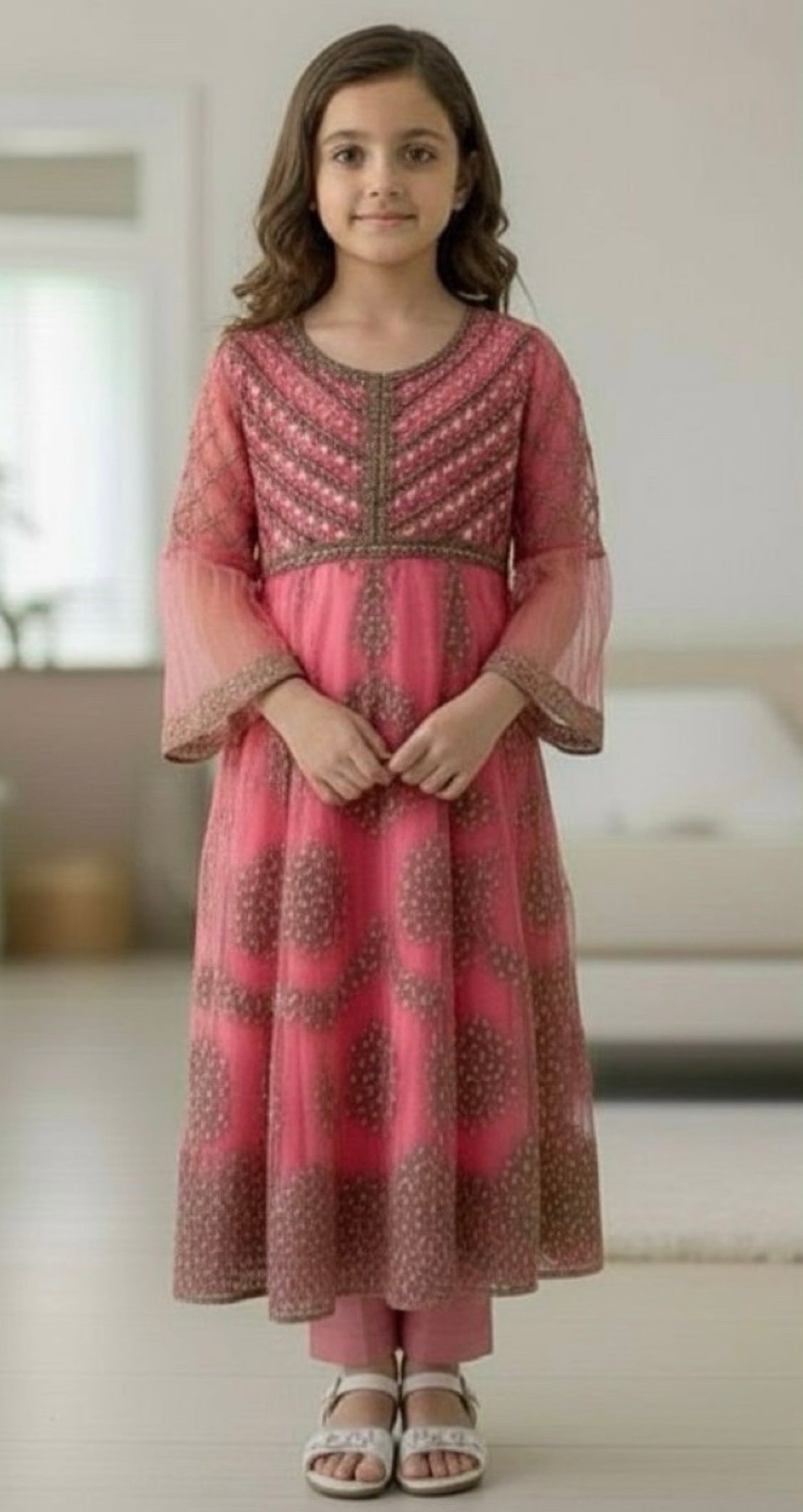 Noor’s-Pink Fancy Net Frock-3pc