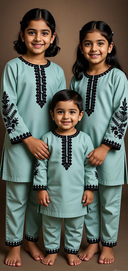 Mint Blue Cotton Kameez shalwar-3pc