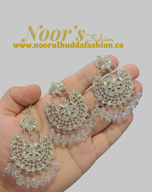 Silver-Kundan Earings and Tikka