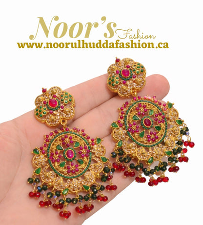 Burgundy Green-3D Zircon Stone Dangle Earrings