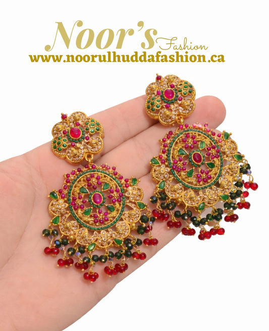 Burgundy Green-3D Zircon Stone Dangle Earrings