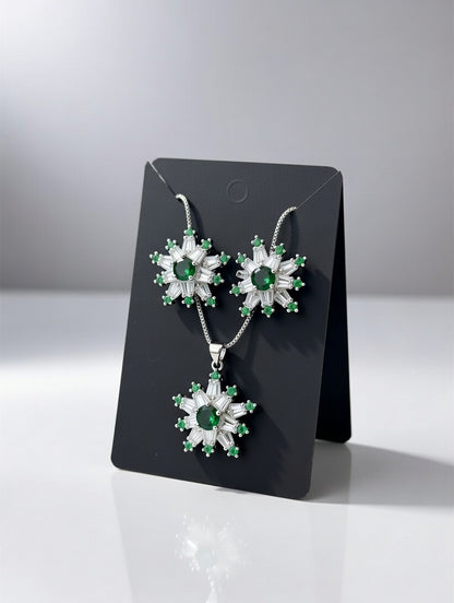 Silver Green-3D Zircon Locket Set