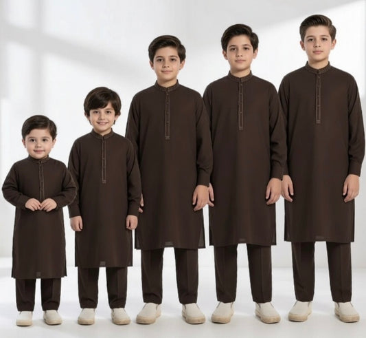 Dark Brown-Kameez Shalwar-Kids Boys- J.