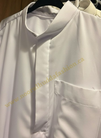 White Thobe w/Band Collar-Noor’s-Kids Thobes-