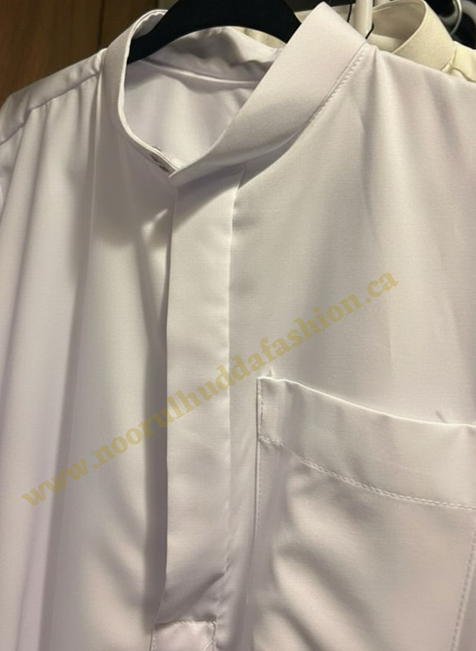 White Thobe w/Band Collar-Noor’s-Kids Thobes-