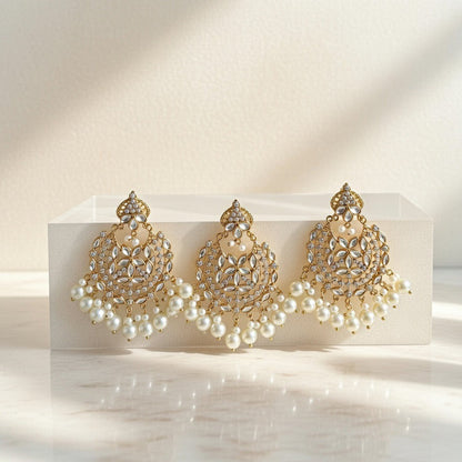 Pearl-Kundan Earings and Tikka