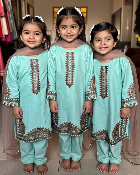 Noor’s-Mint Blue Cotton Kameez Shalwar-3Pc