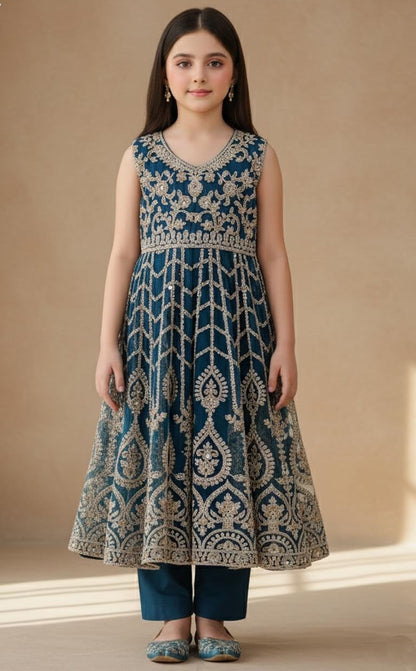 Noor’s-Teal Blue Frock -3pc