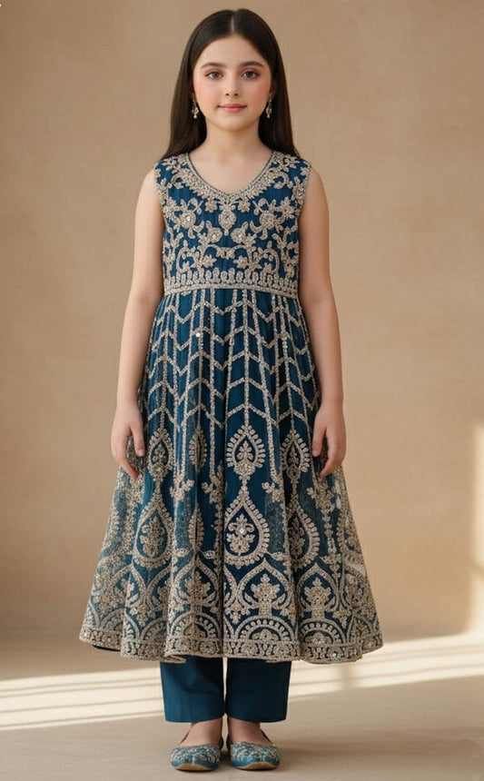 Noor’s-Teal Blue Frock -3pc