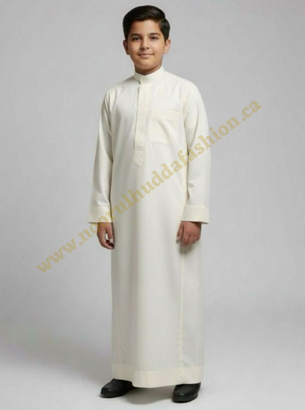 Off White Thobe w/Band Collar-Noor’s-Kids Thobes