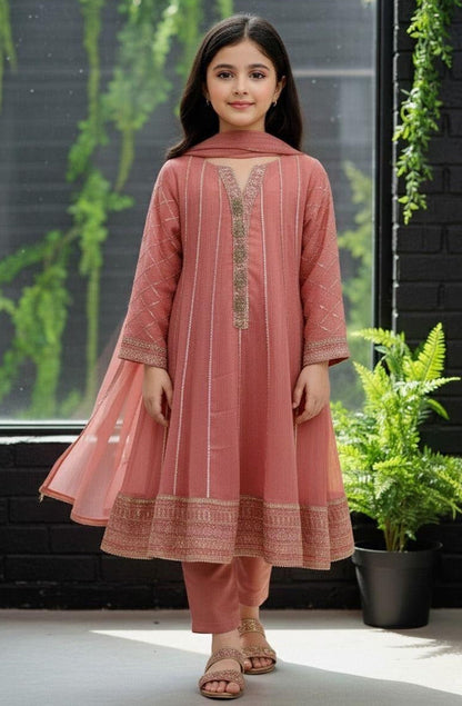 Noor’s-Peach Pink Frock-3pc