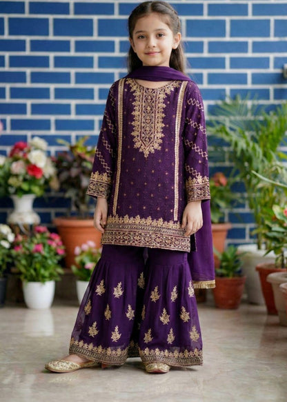 Noor’s-3Pc Shararah-Purple