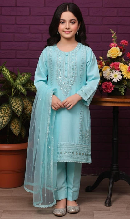 Noor’s-Sky Blue Dhanak Kameez Shalwar