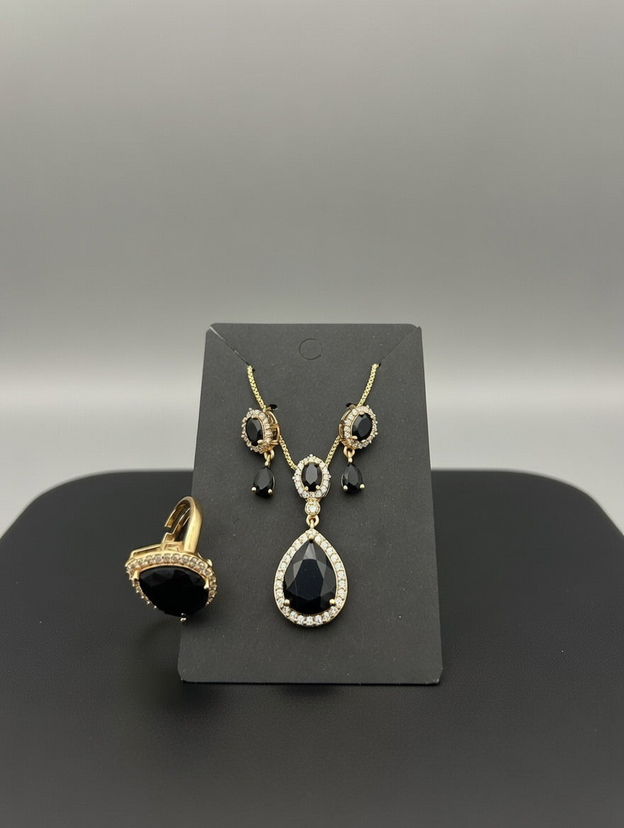 3D Zircon Locket Set-Black colour