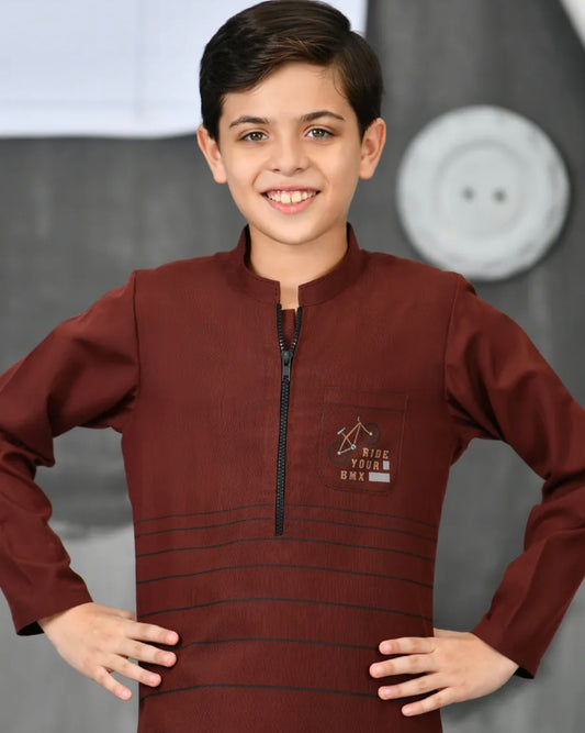 Rust Brown-Kameez Shalwar-Kids Boys- J.