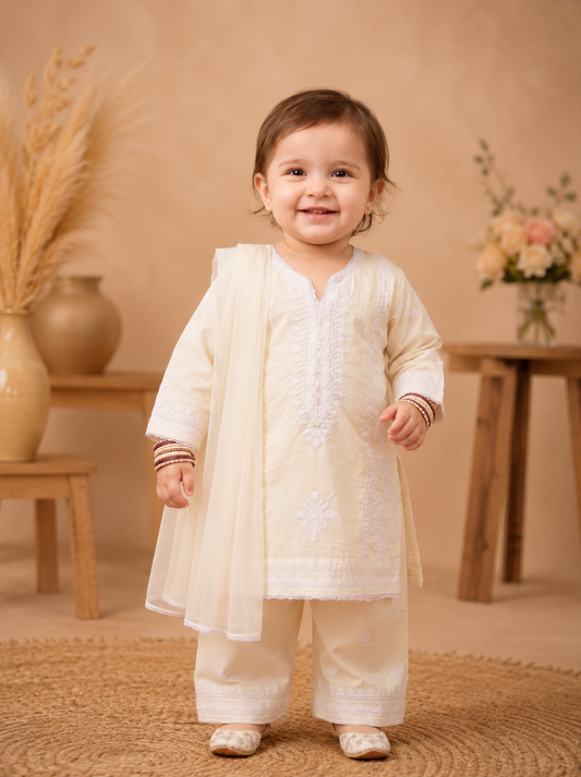 Baby Kameez Shalwar-3Pc Off White