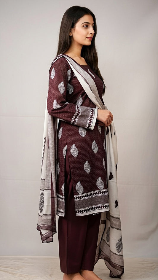 Brand:Gul Ahmed-Dark Brown Khaddar-3pc