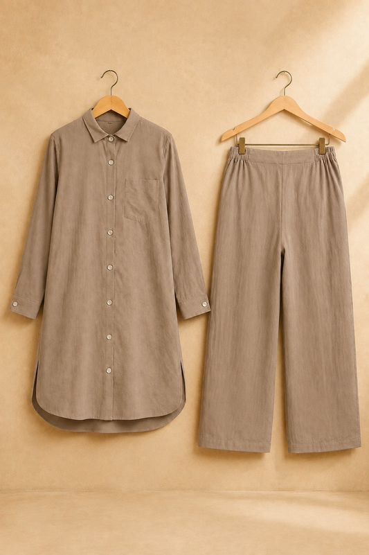 Medium Length W/Buttons-Beige