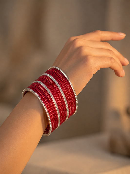 Size: 2.8 Red & Silver Bangles