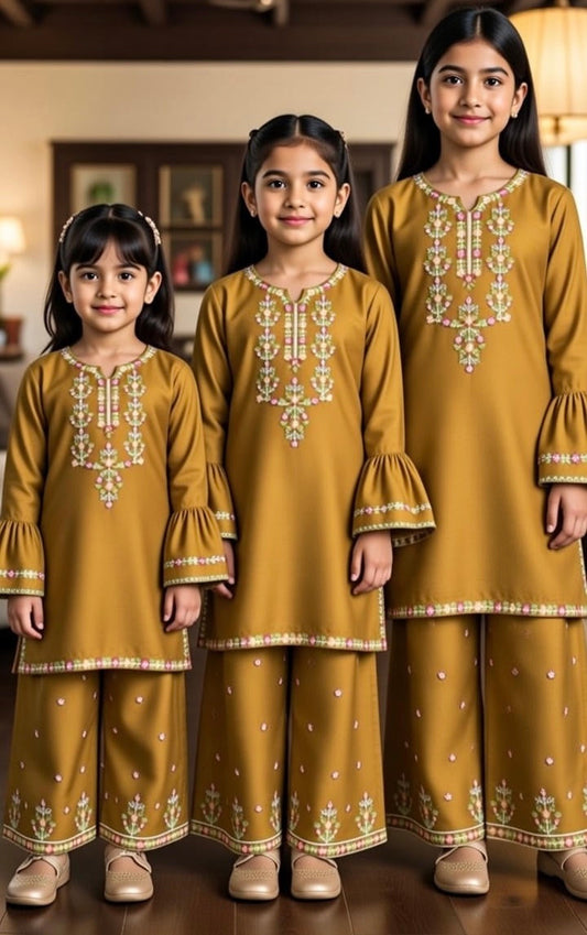 Noor’s-Mustard linen Kameez Shalwar-3Pc