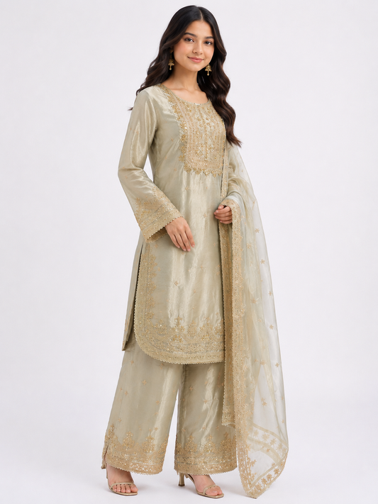 Sheesha Silk-Champagne Gold-3pc