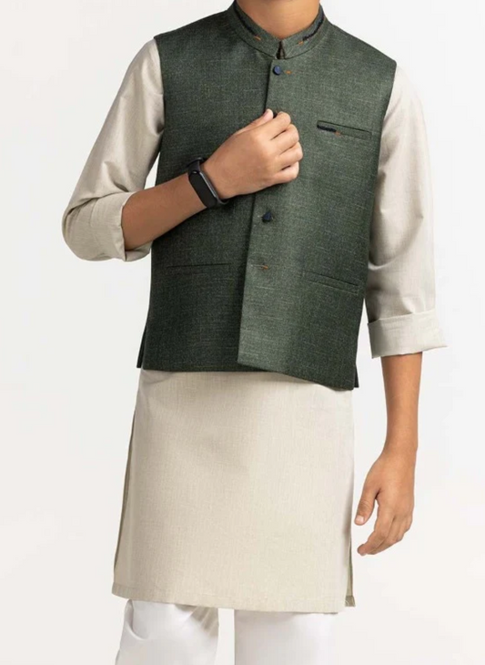 Green-Kids waistcoat 1pc-Gul Ahmed
