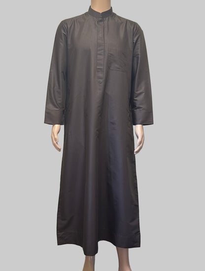 Dark Brown-Noor’s-Thobe/Jubba-Plain Band Collar