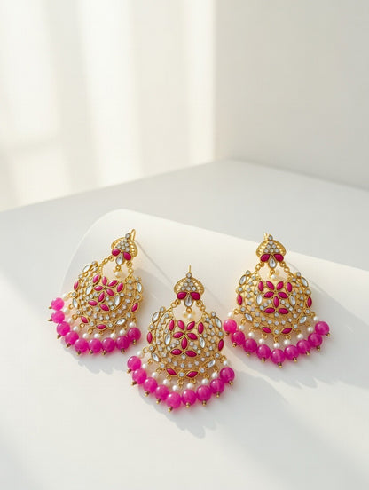 Light Pink-Kundan Earings and Tikka