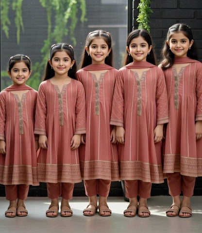 Noor’s-Peach Pink Frock-3pc