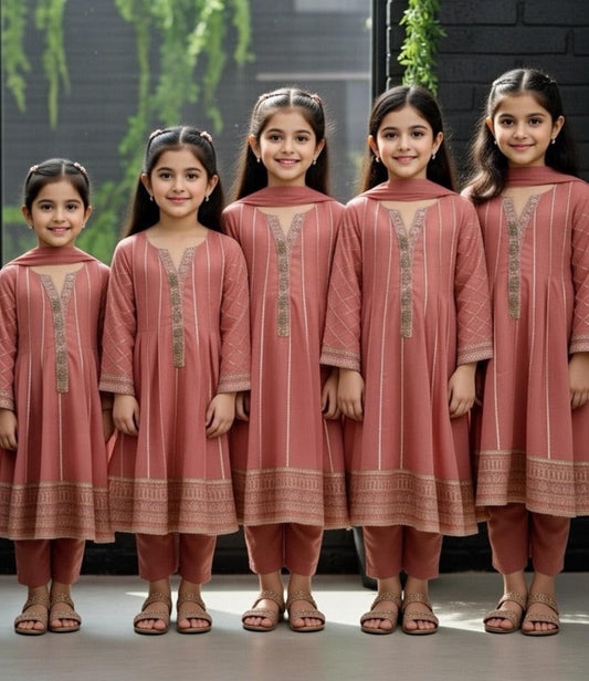 Noor’s-Peach Pink Frock-3pc