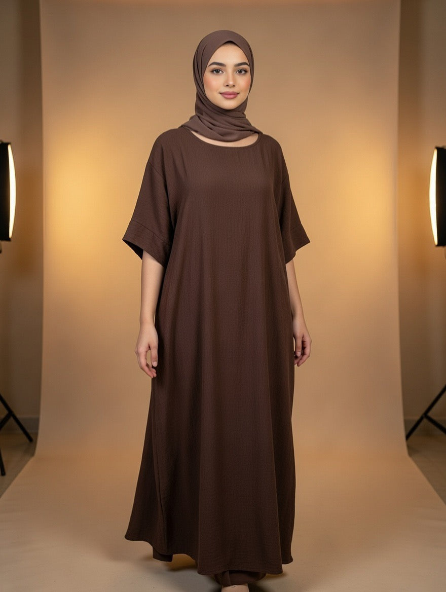 Noor’s-Dark Brown Luxury Abaya set-4pc