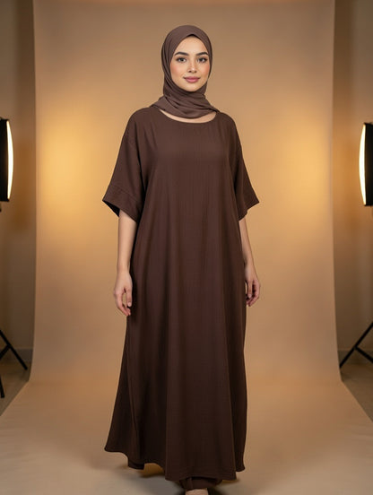 Noor’s-Dark Brown Luxury Abaya set-4pc