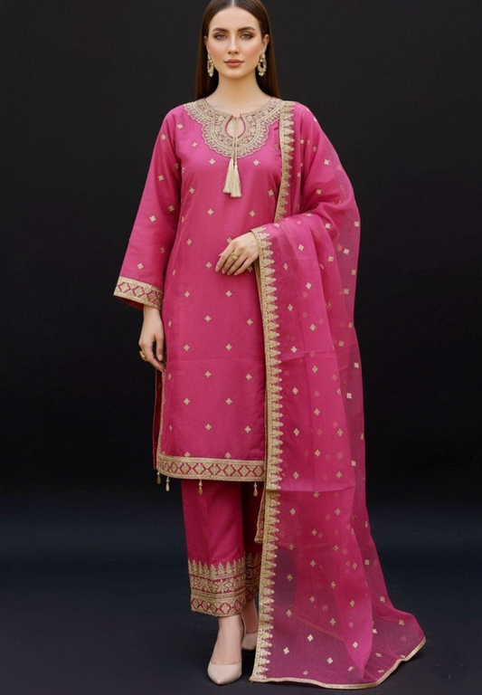 Noor’s-Festive Kameez Shalwar-Rose Pink