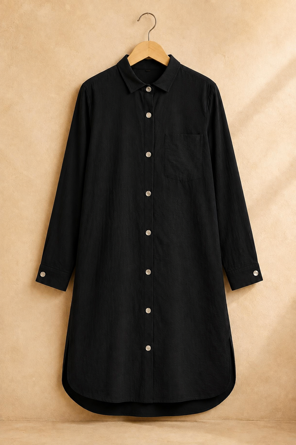 Medium Length W/Buttons-Black
