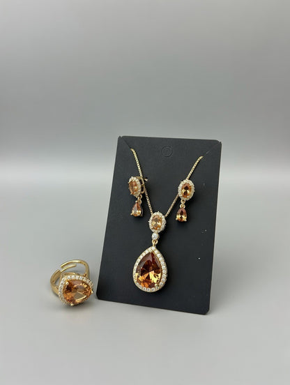 3D Zircon Locket Set-Champagne Colour