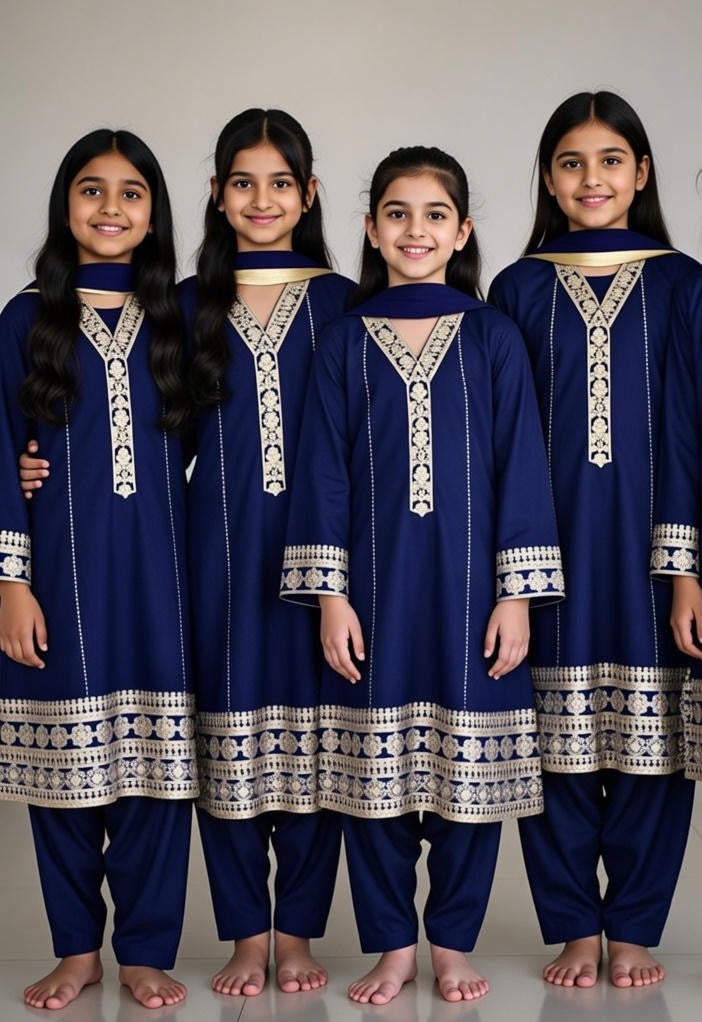 Noor’s-Navy Blue Cotton Frock-3Pc