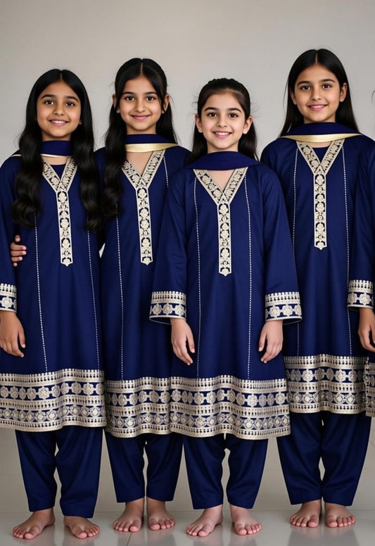 Noor’s-Navy Blue Cotton Frock-3Pc