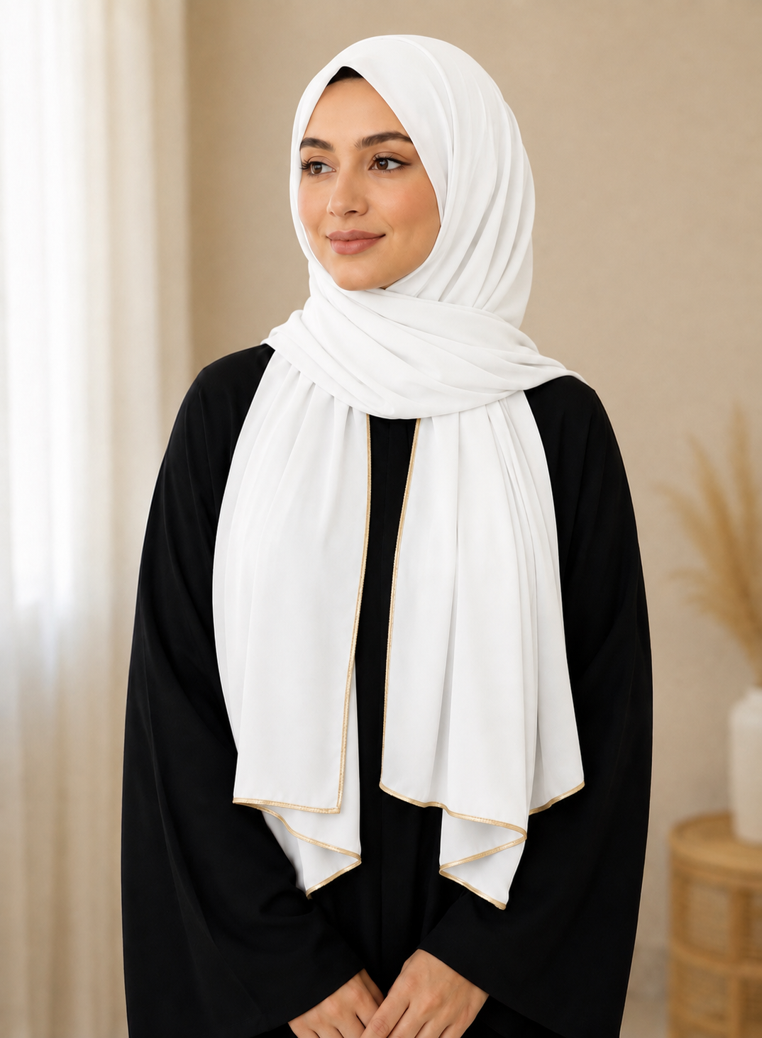 Fancy Chiffon Hijab with Golden Lace