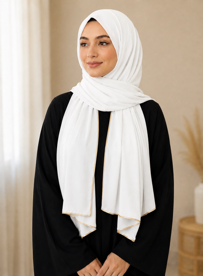 Fancy Chiffon Hijab with Golden Lace