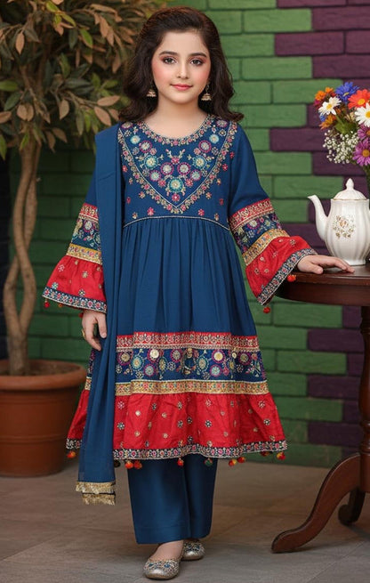 Noor’s-Blue & Red Frock-3Pc