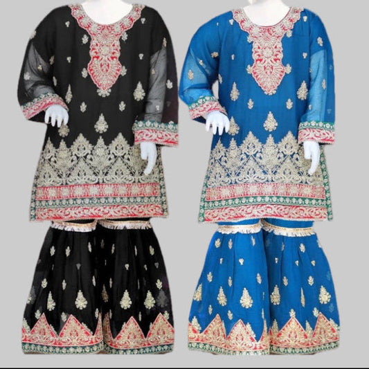 3pc Crinkle Chiffon Sharara Set-2 Colours
