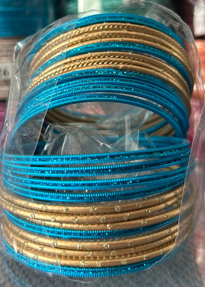 Size: 2.6 Sky Blue & Gold Bangles