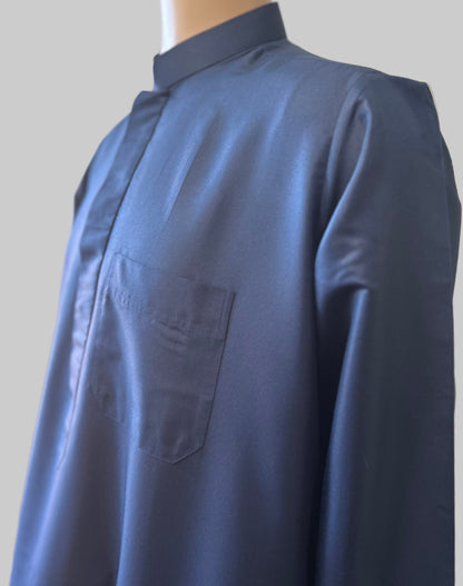 Navy Blue-Noor’s-Thobe/Jubba-Plain Band Collar