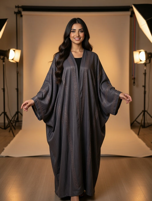 Noor’s-Grey Fancy Abaya set-2pc