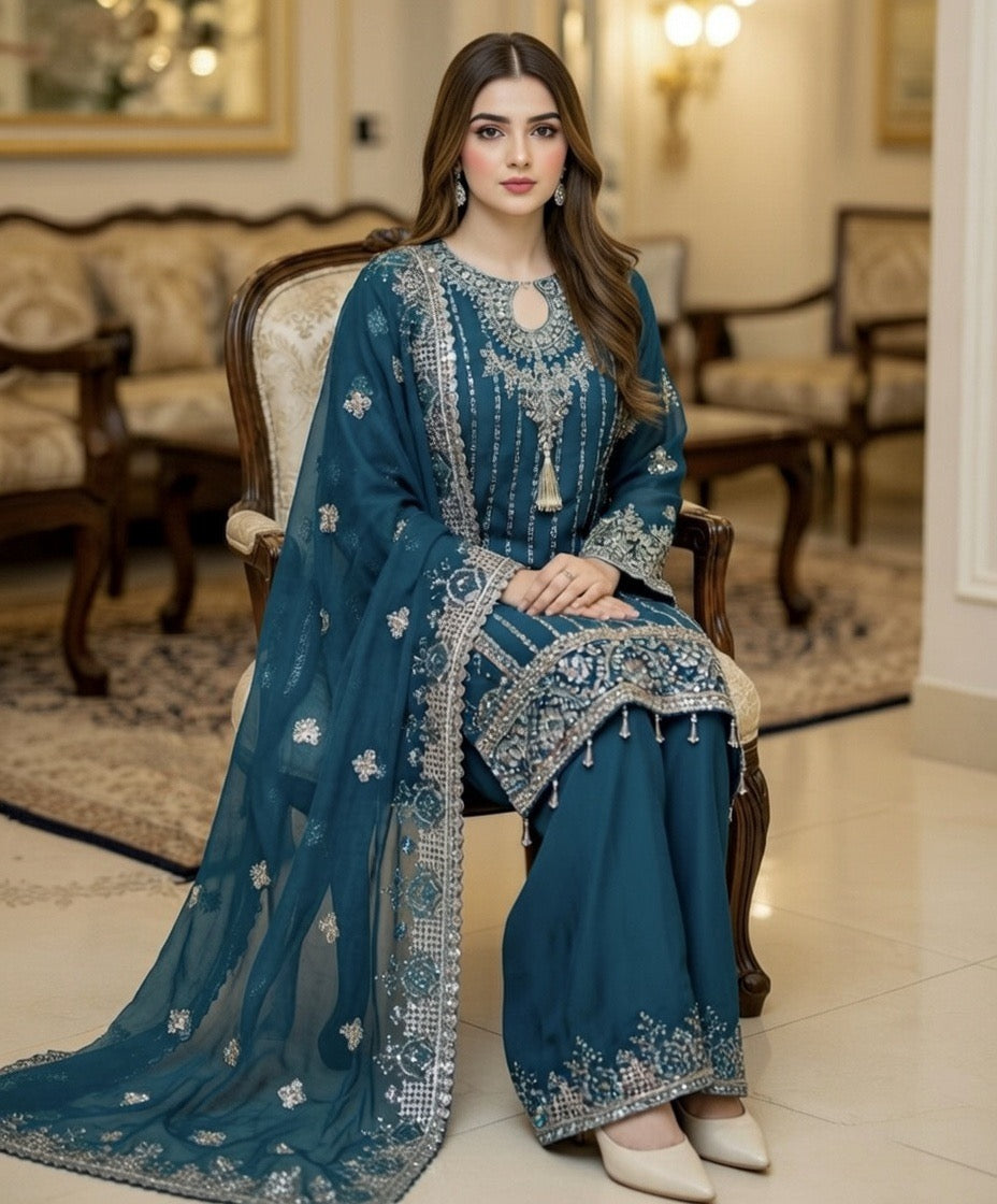 Noor’s-Festive Kameez Shalwar-Teal
