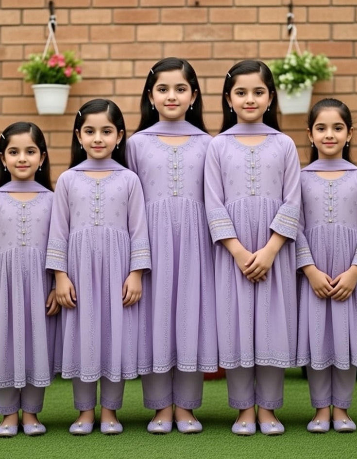 Noor’s-Lilac 3Pc Frock Set