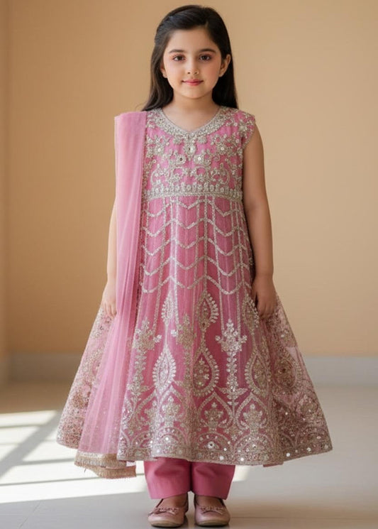 Noor’s-Pink Soft Net Frock-3pc