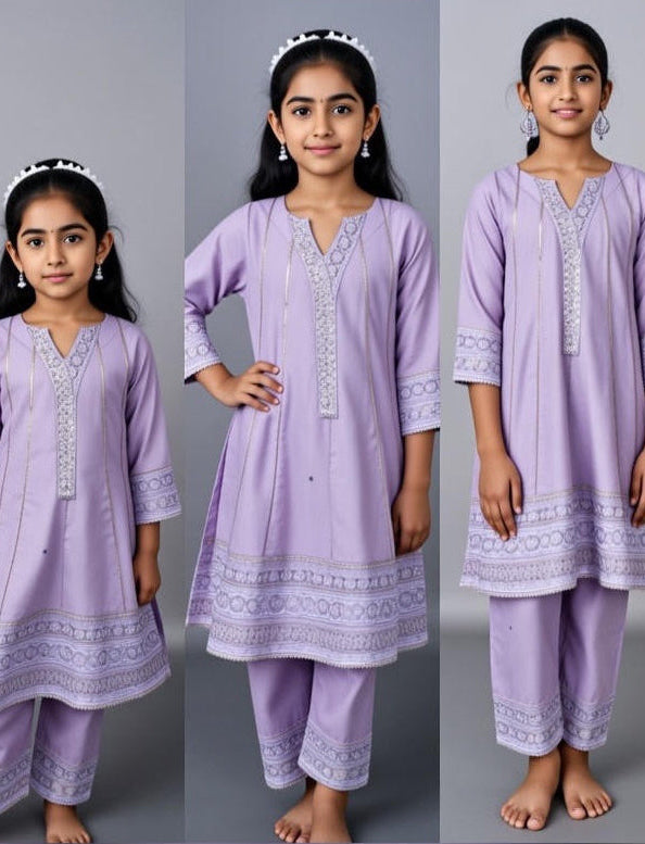 Noor’s-Purple Cotton Frock-3Pc